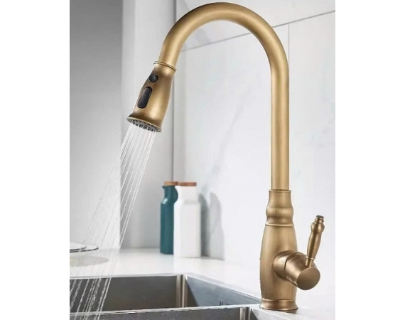 Vòi Rửa Chén Bát Nóng Lạnh Bằng Đồng Cổ Điển màu vàng HD52364V