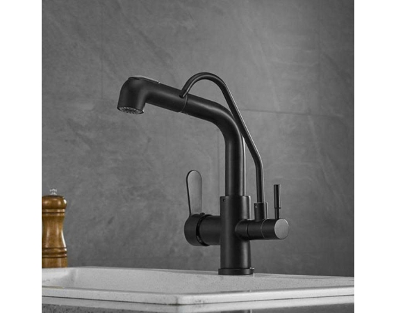 Vòi rửa bát dây rút màu đen SFK-352 kèm vòi RO
