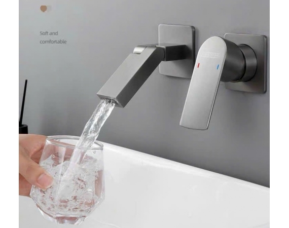 Vòi chậu lavabo âm tường mạ màu ghi HDG1306G