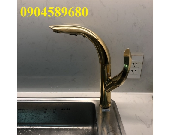 Vòi chậu rửa bát mạ vàng dây rút HD336G 