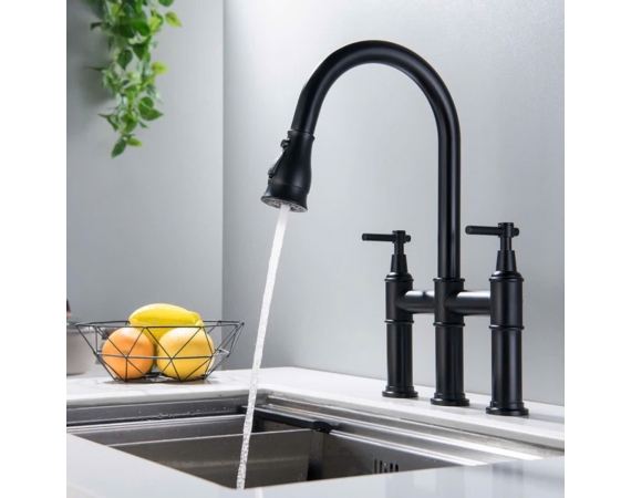 Vòi Rửa Chén Bát Nóng Lạnh Bằng Đồng Cổ Điển màu đen HD3128B