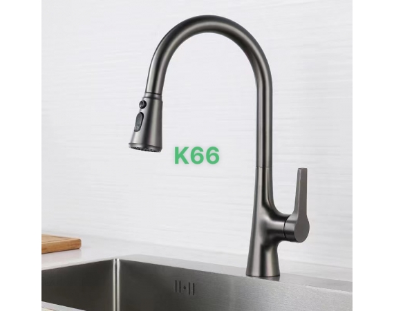 Vòi rửa bát nóng lạnh dây rút màu ghi xám Kagol K66