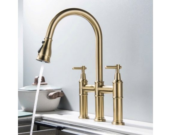 Vòi Rửa Chén Bát Nóng Lạnh Bằng Đồng Cổ Điển màu vàng HD3128G