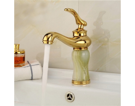 Vòi lavabo lõi đồng thân đá cẩm thạch màu vàng đính ngọc HD1016AP