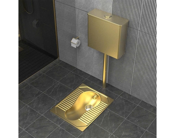 Xí xổm inox kèm két treo inox 304 màu vàng HDXX6699